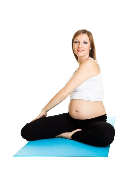 임신한 여자 휘트니스 흰색 절연 — 스톡 사진