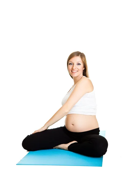 임신한 여자 휘트니스 흰색 절연 — 스톡 사진