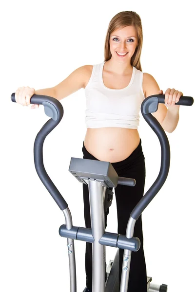 Kobieta w ciąży fitness na białym tle — Zdjęcie stockowe