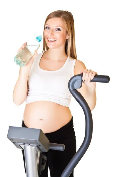 Donna incinta fitness isolato su bianco — Foto Stock