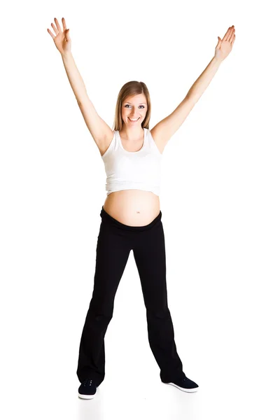 Έγκυος γυναίκα γυμναστήριο που απομονώνονται σε λευκό — Φωτογραφία Αρχείου
