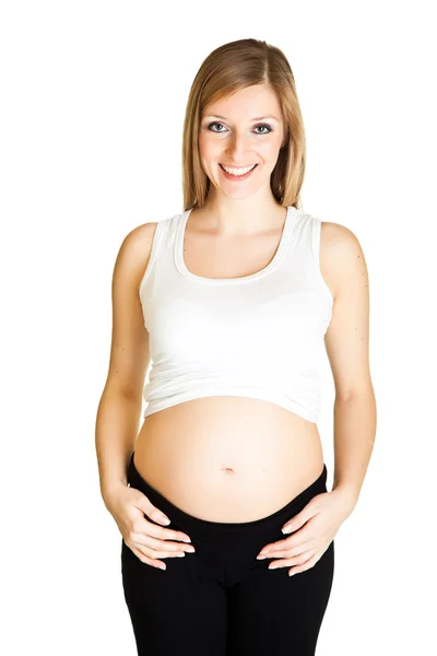 Pregnant woman fitness isolated on white Royalty Free Stock Images
