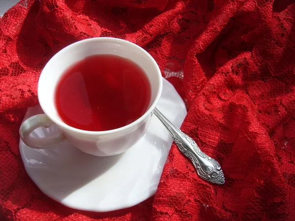 stock image Red cup,saurce and spoon