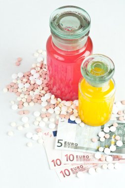 Pills and money, concept clipart