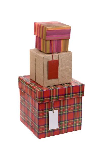 Geschenkboxen mit leerem Anhänger — Stockfoto
