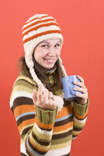 Usmívající se žena s cup — Stock fotografie