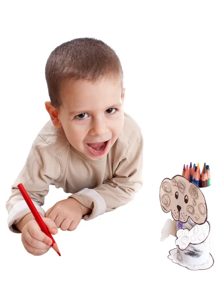 Kleiner Junge zeichnet — Stockfoto