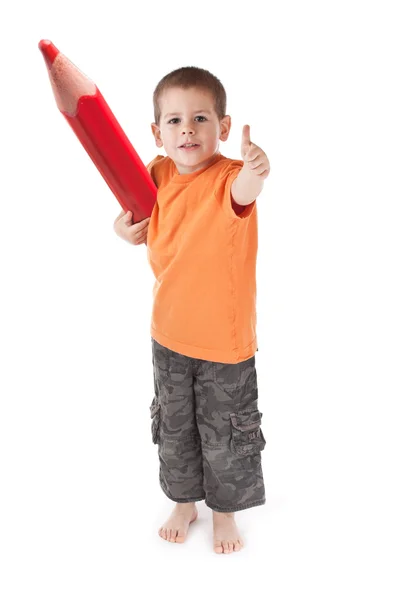 Μικρό αγόρι Γουίτ μεγάλο μολύβι — Φωτογραφία Αρχείου