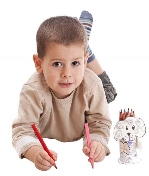 Kleiner Junge zeichnet — Stockfoto