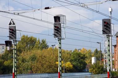 Three signals and overhead wire clipart