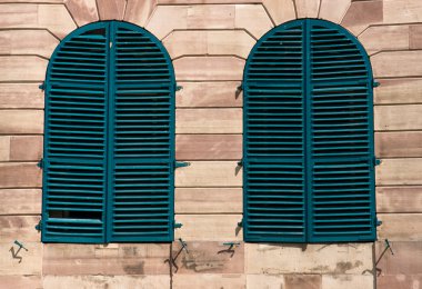 Old windows with green shutters clipart