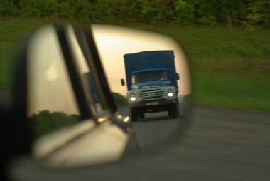 Truck in mirror