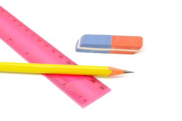 Tužky, gumy a pravítko — Stock fotografie