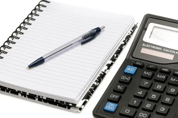 Notebook und Taschenrechner — Stockfoto
