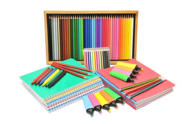 Quaderni e matite — Foto Stock