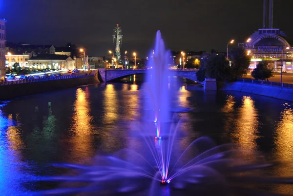 stock image Fountains at night in Moscow