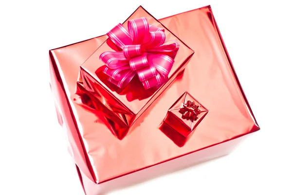 Piros karácsonyi ajándék dobozok — Stock Fotó