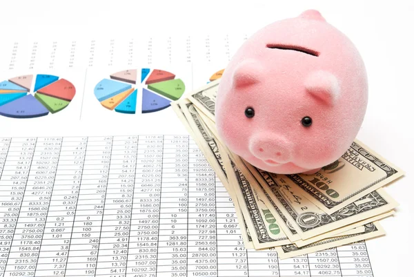 Piggy bank and charts — Stock Photo, Image
