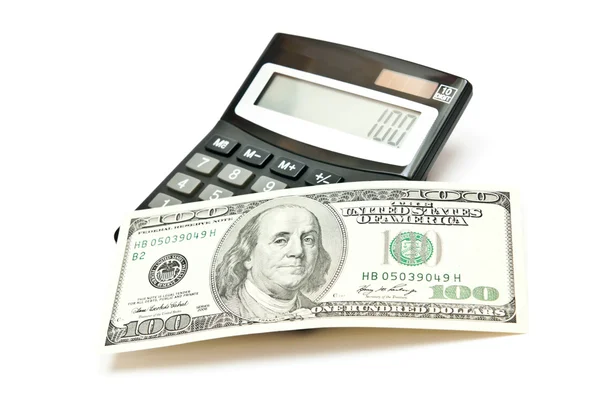 Calculator and 100 dollars. — Stock Photo, Image