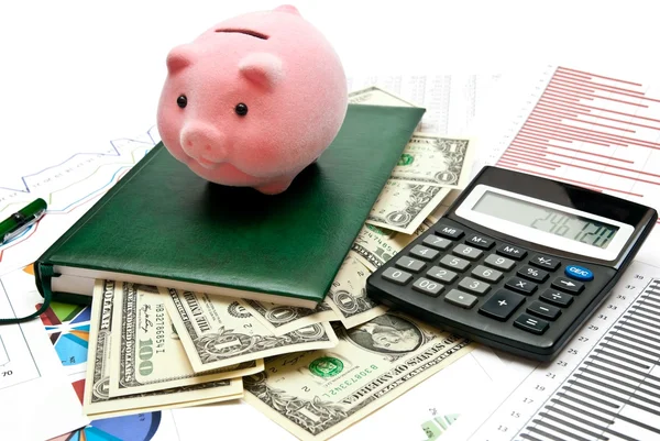 Piggy bank on office table — Stock Photo, Image