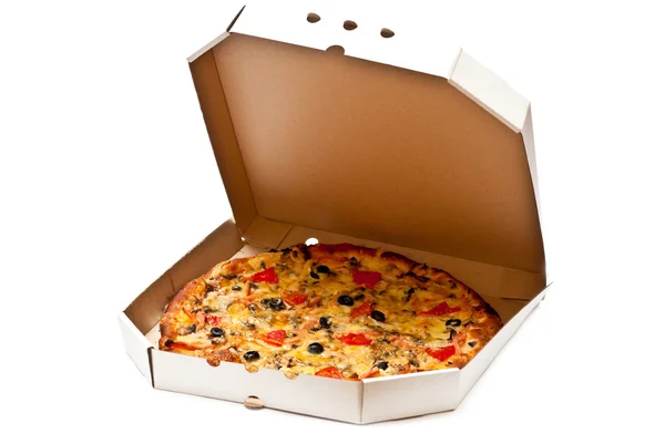 Pizza in witte doos — Stockfoto
