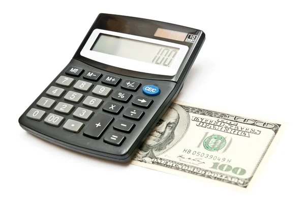 Calculadora e 100 dólares — Fotografia de Stock