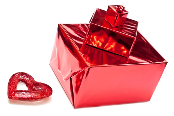 Krabice dárky a vánoční hračky — Stock fotografie