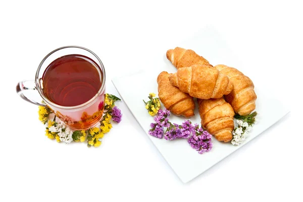 stock image Croissants and hot tea