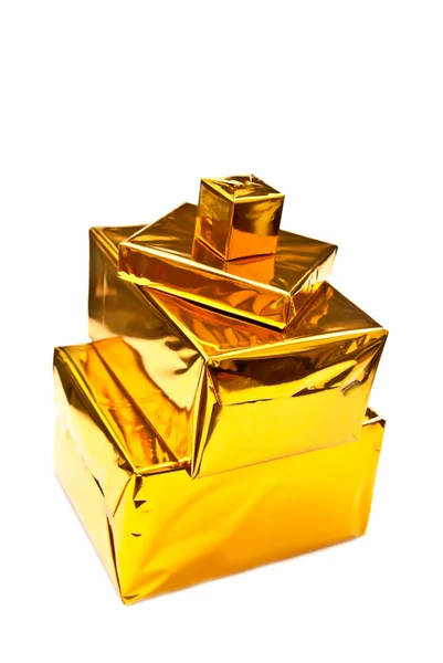 Golden gifts boxes — Stock Photo, Image