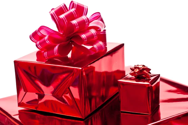Red christmas gifts boxes — Stock Photo, Image