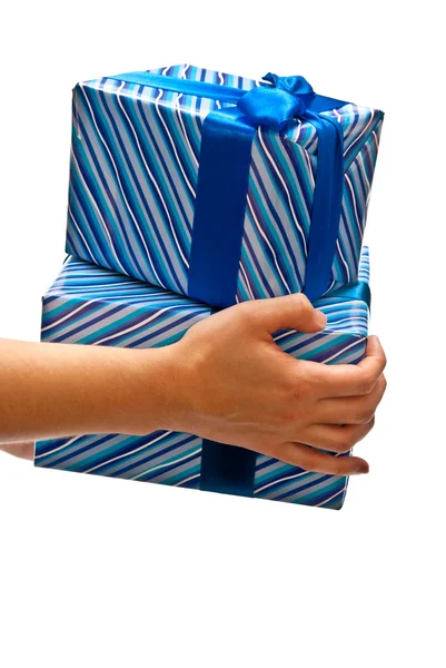 Gifts boxes on hands — Stock Photo, Image