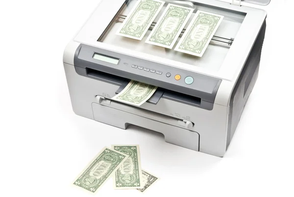 Принтер и доллары — стоковое фото