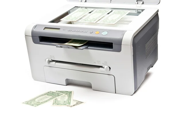 Impresora y dinero — Foto de Stock
