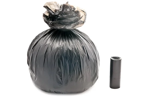 Ein Schwarzer Müllsack Isoliert Auf Weißem Grund — Stockfoto
