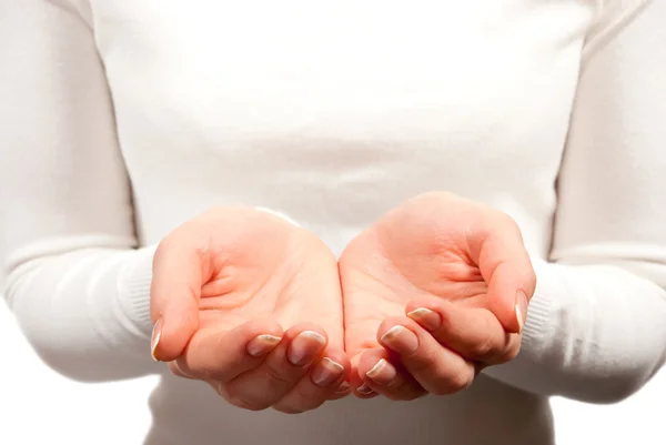 Lege Holle Vrouw Handen Witte Achtergrond — Stockfoto