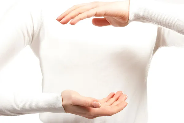 Mãos Levantadas Como Segurando Algo Você Pode Adicionar Seu Objeto — Fotografia de Stock