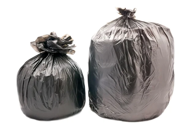 Zwei Schwarze Müllsäcke Isoliert Auf Weißem Hintergrund — Stockfoto