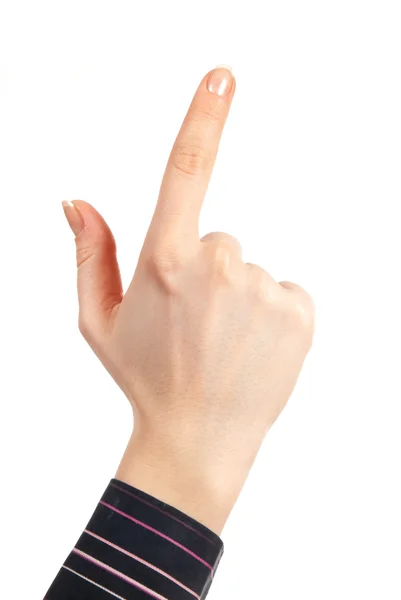 Female Pointing Hand Isolated White — Stock Photo, Image