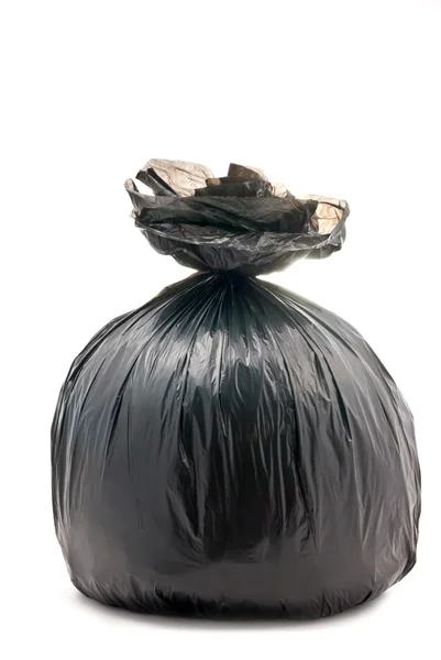 Große Schwarze Gebundene Mülltüte Isoliert Auf Weiß — Stockfoto