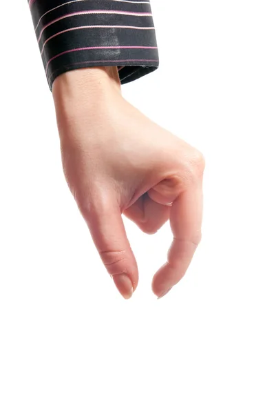 Female Hand Holding Something Isolated White — Stock Photo, Image