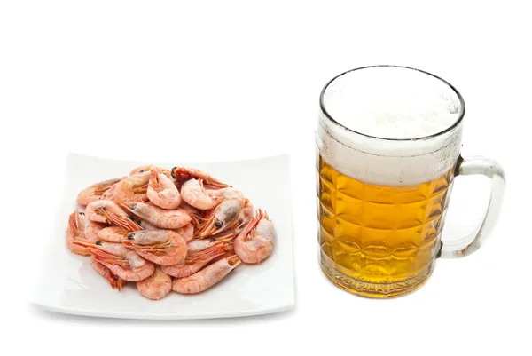 Beer and prawns — Stock Photo, Image