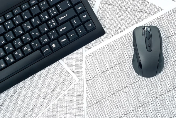 Tastiera e mouse sui fogli di calcolo — Foto Stock