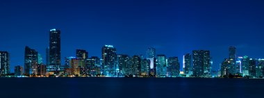 Miami skyline night panorama clipart