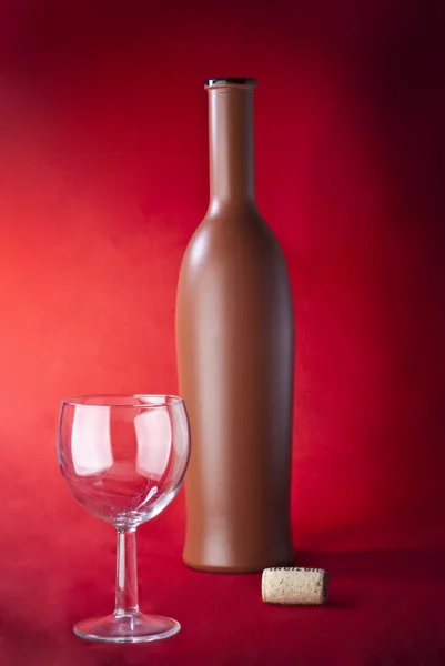 Klei fles, glas en kurk — Stockfoto