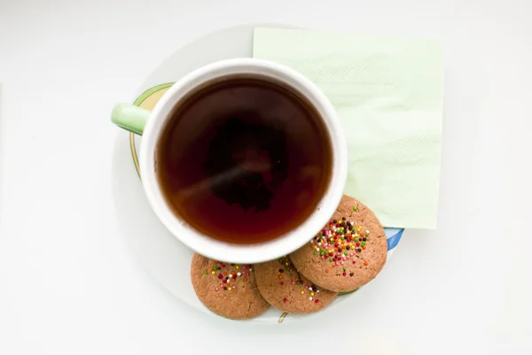 Ένα Φλιτζάνι Αρωματικά Κεϋλάνη Τσάι Μπισκότα — Φωτογραφία Αρχείου