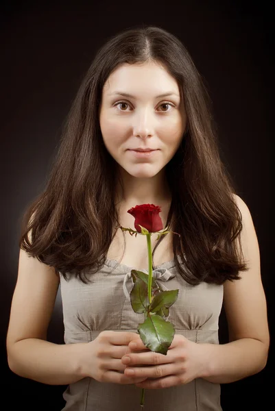Hezká dívka s růží — Stock fotografie