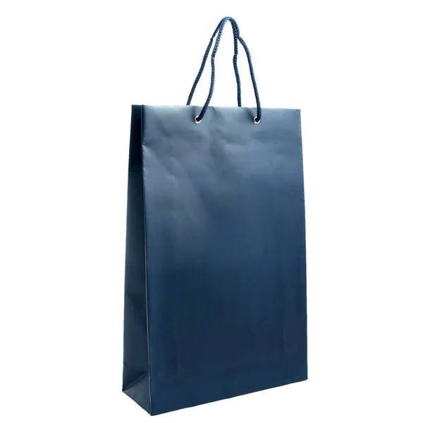 Blue Paper Bag Handles White Background — Stock Photo, Image