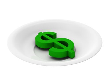 3d render of green dollar on plate on white background clipart