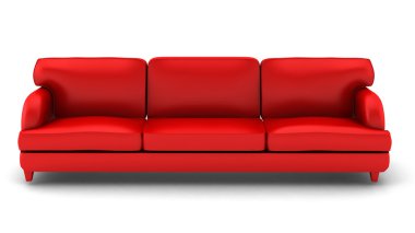 3d render of red leather sofa on white clipart