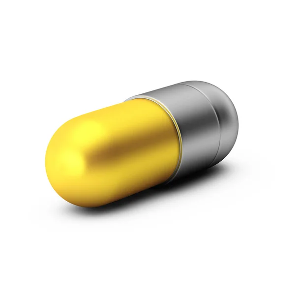 3d render of gold and silver pill on white background — Stock Photo, Image